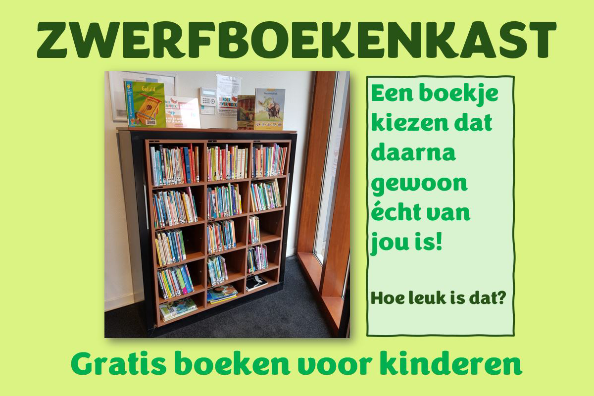 foto van de boekenkast met kinderboeken erin
